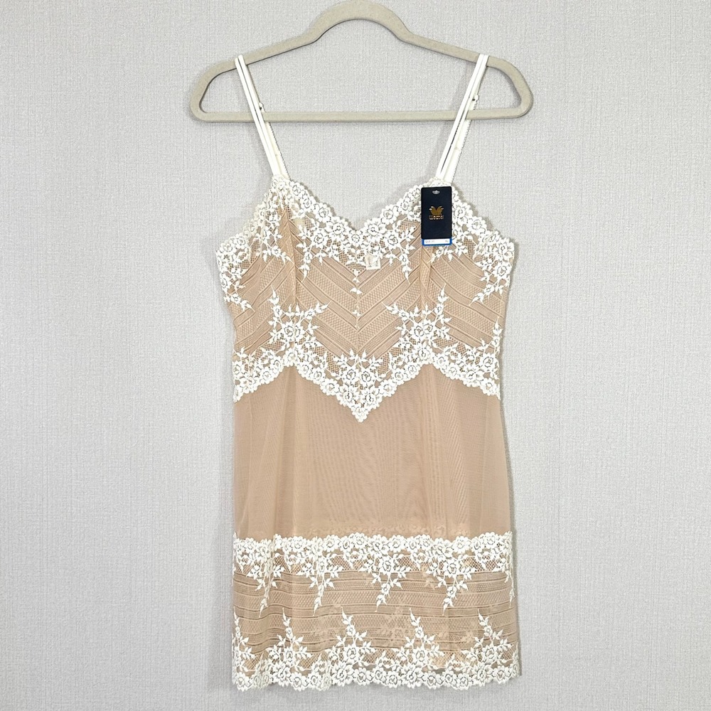 Wacoal Embrace Lace Chemise Slip Dress Beige Cream Sheer Mesh Lingerie XL New